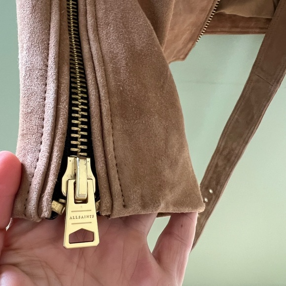 All Saints Luna Suede Biker Jacket XS Tan Brown - Picture 10 of 16